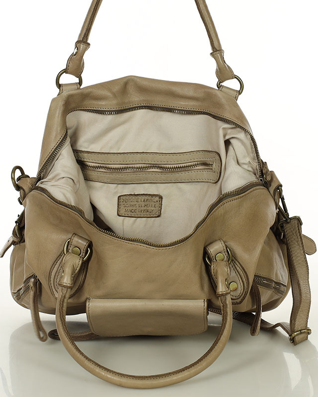 Torba biznesowa bowling retro bag skórzana - MARCO MAZZINI beżowa taupe