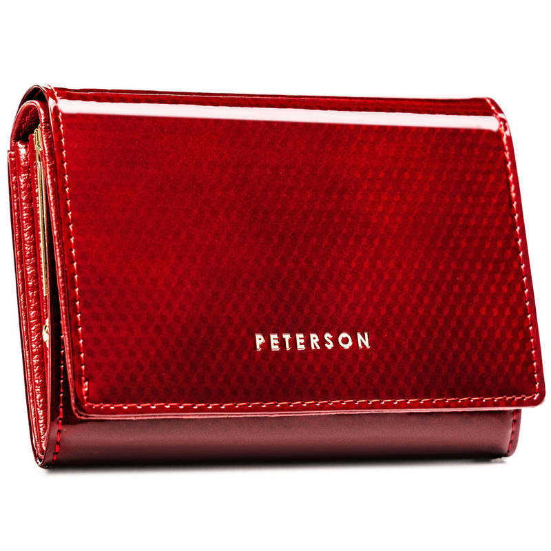 Duży portfel damski ze skóry naturalnej w czerwonym kolorze, zamykany zatrzaskiem - Peterson