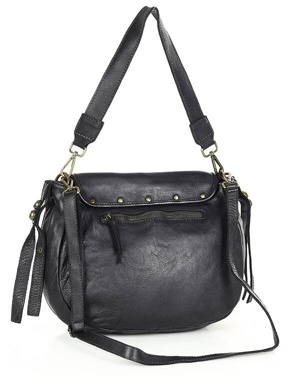 Marco Mazzini Torebka classic saddle bag ze skóry naturalnej na ramie czarna