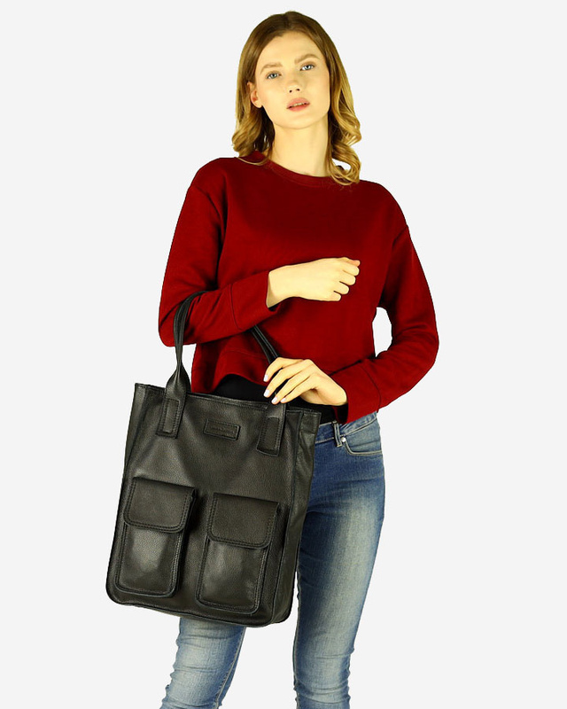 Torebka skórzany shopper bag z kieszeniami - MARCO MAZZINI Ravenna czarny