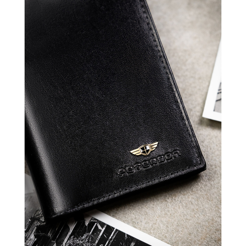 Skórzane, duże etui w czarnym kolorze przeznaczone na dokumenty i karty - Peterson