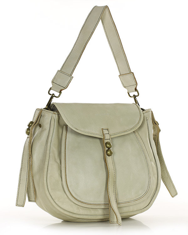Marco Mazzini Torebka classic saddle bag ze skóry naturalnej na ramie beż taupe