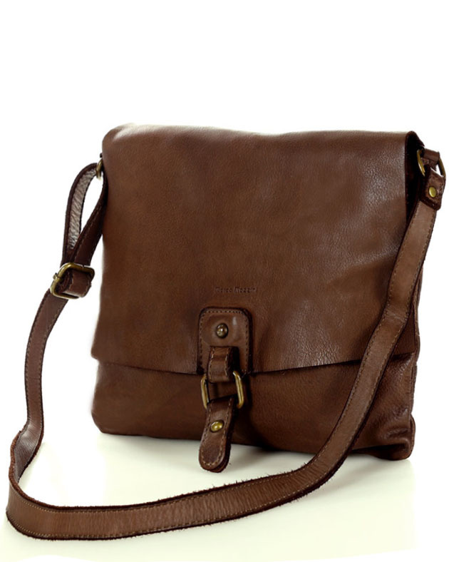 Torebka skórzana listonoszka stylowy minimalizm ala messenger leather bag - MARCO MAZZINI brąz