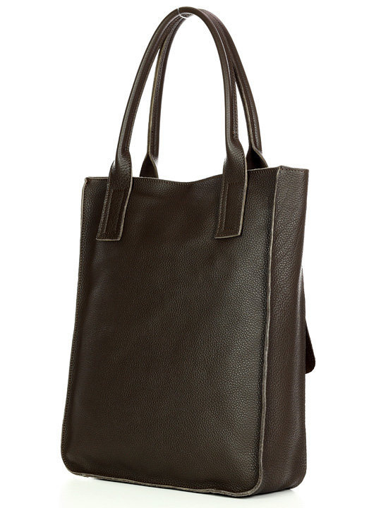 Torebka zamszowa shopper bag z kieszeniami skóra naturalna - MARCO MAZZINI ciemny brąz