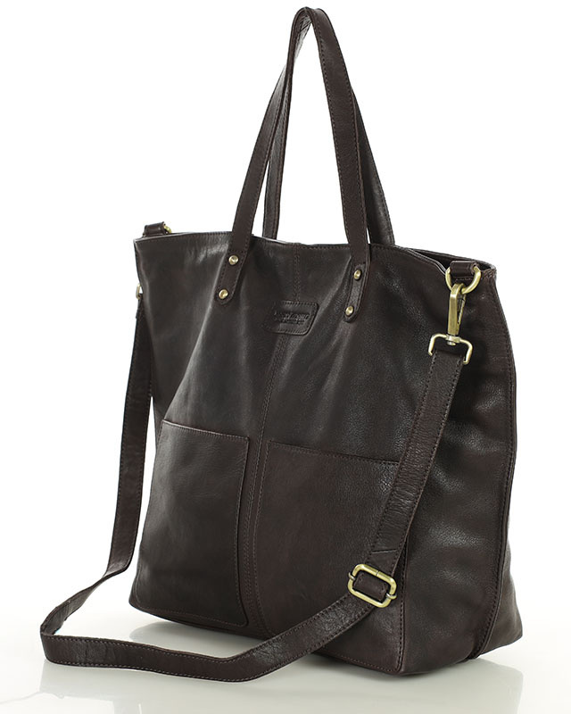 Torebka skórzana brązowa czekoladowa duża typu shopper - MARCO MAZZINI