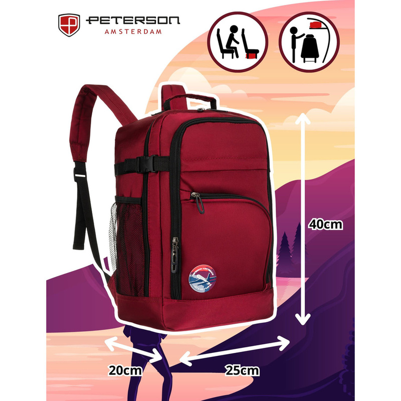 Burgundowy plecak podróżny z poliestru - Peterson
