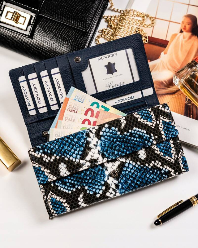 Podłużna portmonetka Stylowy damski portfel ze wzorem skóry węża Cavaldi