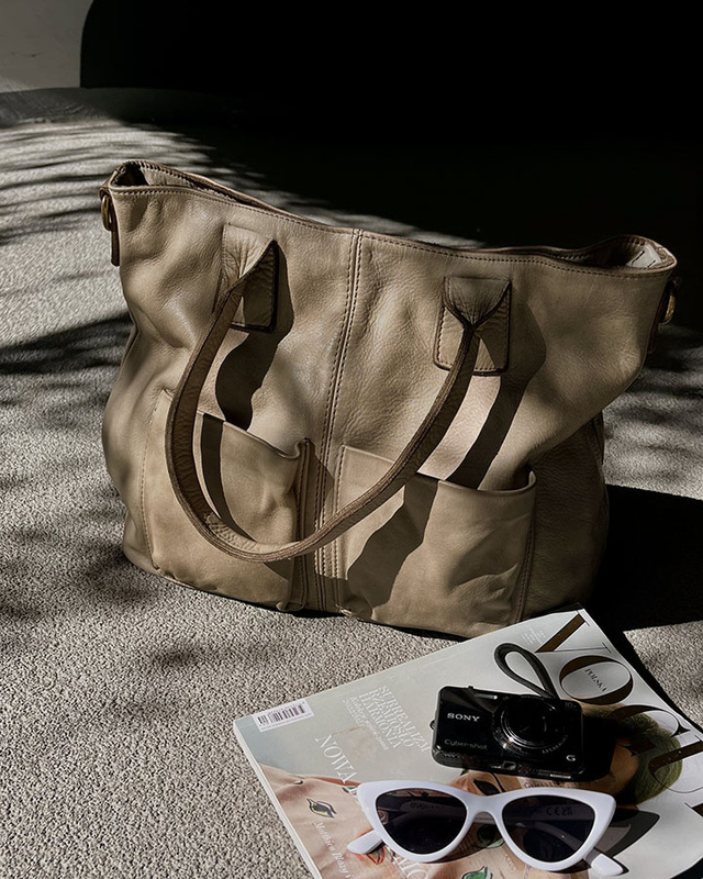 Torebka skórzana shopper bag - MARCO MAZZINI beż taupe