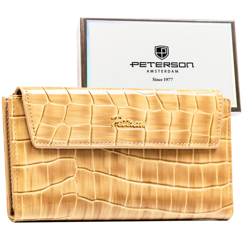 Portfel damski ze skóry ekologicznej w beżowym kolorze z tłoczeniem na wzór skóry krokodyla - Peterson