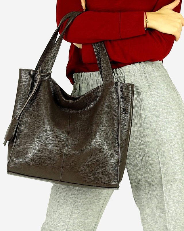 Modna torebka damska skórzany shopper bag - MARCO MAZZINI Portofino Max ciemny brąz caffe