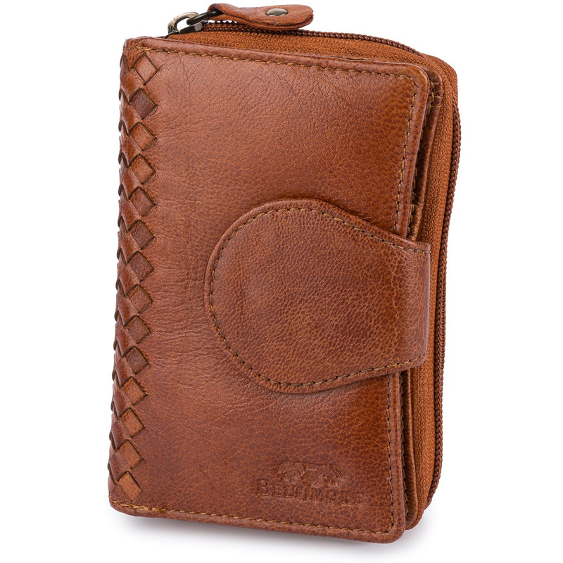 Brązowy Portfel Damski Skórzany Pionowy Vintage Plecionka premium Beltimore Q61