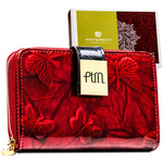 Czerwony portfel damski ze skóry naturalnej wyposażony w system RFID - Peterson