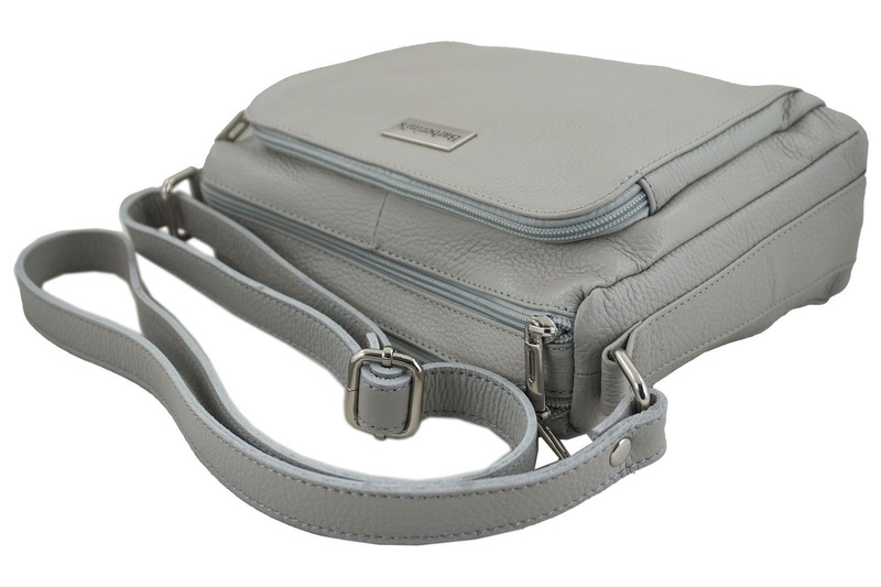 Listonoszka skórzana z kieszeniami - Szara jasna