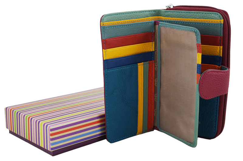 Kolorowy portfel skórzany damski - Fuksja