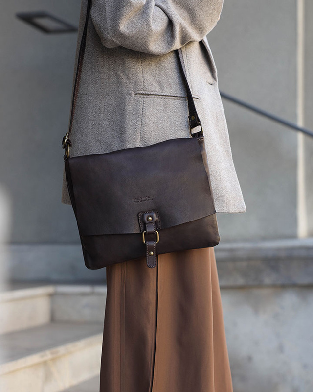 Torebka skórzana listonoszka stylowy minimalizm ala messenger leather bag - MARCO MAZZINI brąz caffe