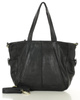 Miękka torebka skórzana shopperka na ramię - MARCO MAZZINI - czarna