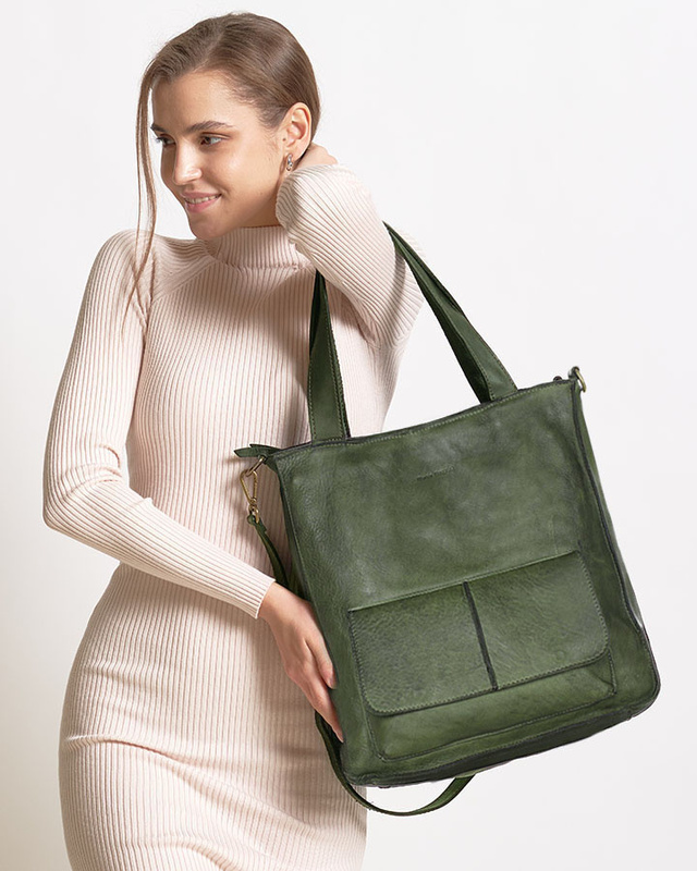 Torebka damska shopper A4 skóra naturalna - MARCO MAZZINI zielona