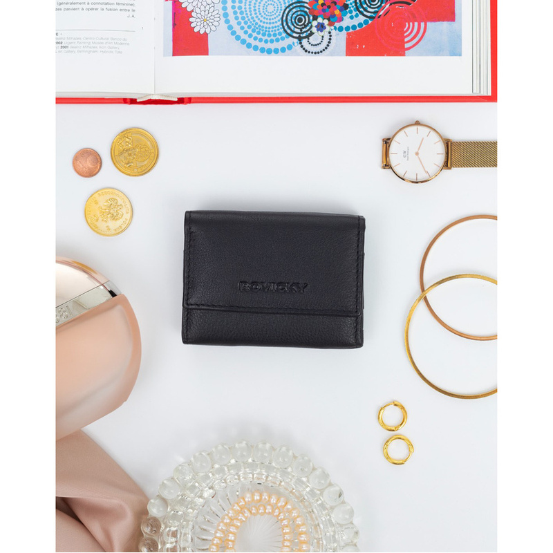 Rovicky Portfel Damski Mała Portmonetka Skóra Naturalna Przegrody Kieszeń