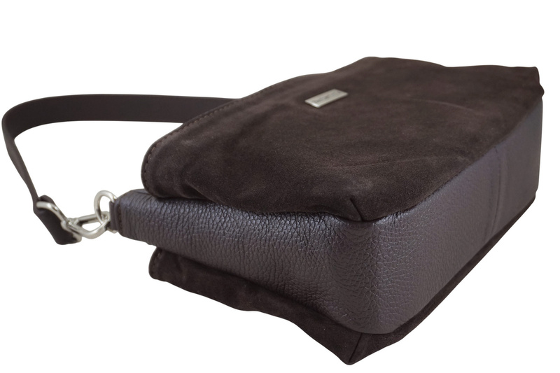 Pojemna torebka listonoszka ze skóry i zamszu - Brązowa ciemna