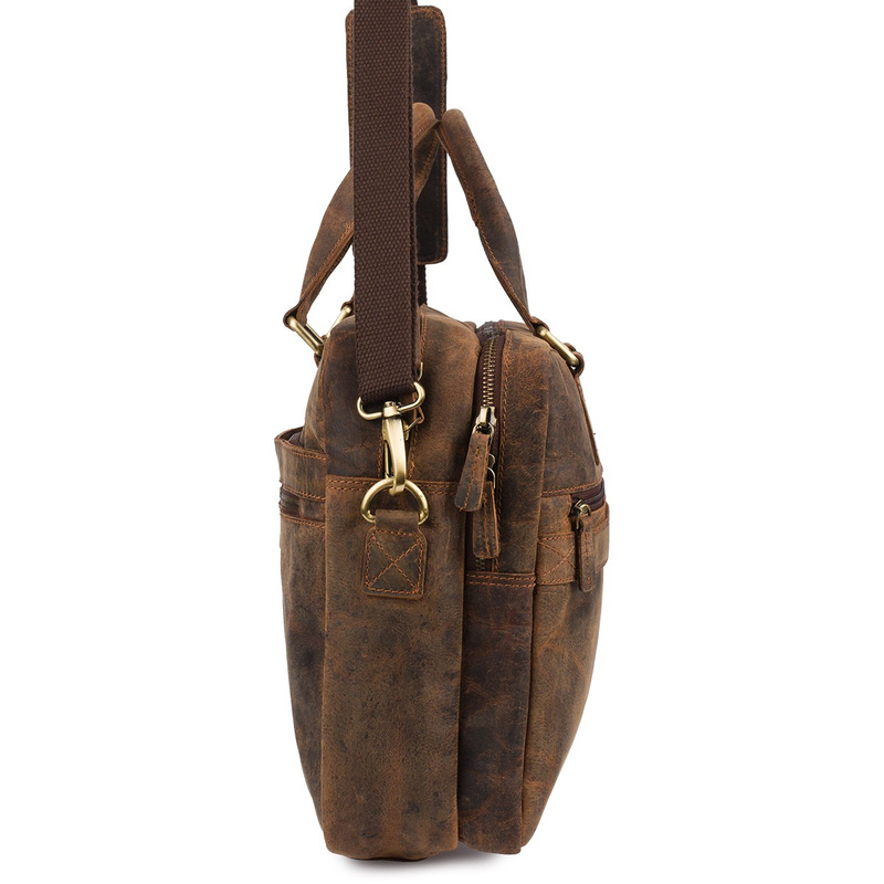 Duża solidna skórzana torba Beltimore na laptopa dokumenty brązowa nubuk M88