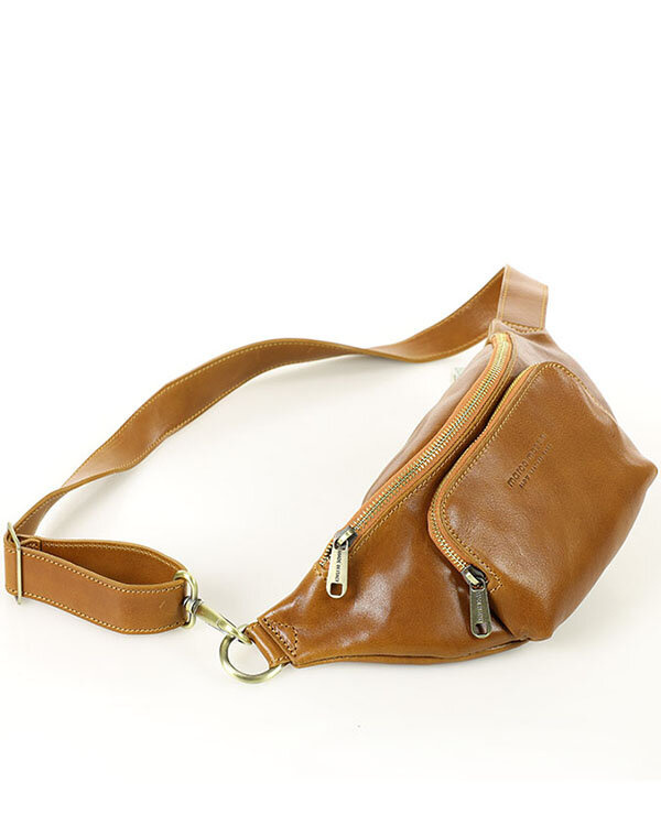 Torebka nerka na szerokim pasku skórzana premium pelle - MARCO MAZZINI camel