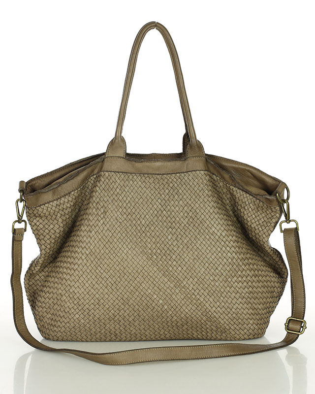 Duża torba shopper z plecionej skóry naturalnej - MARCO MAZZINI beżowa