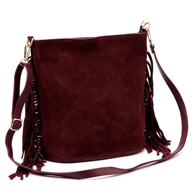 Vera Pelle damska listonoszka skóra naturalna zamszowa torebka z frędzlami