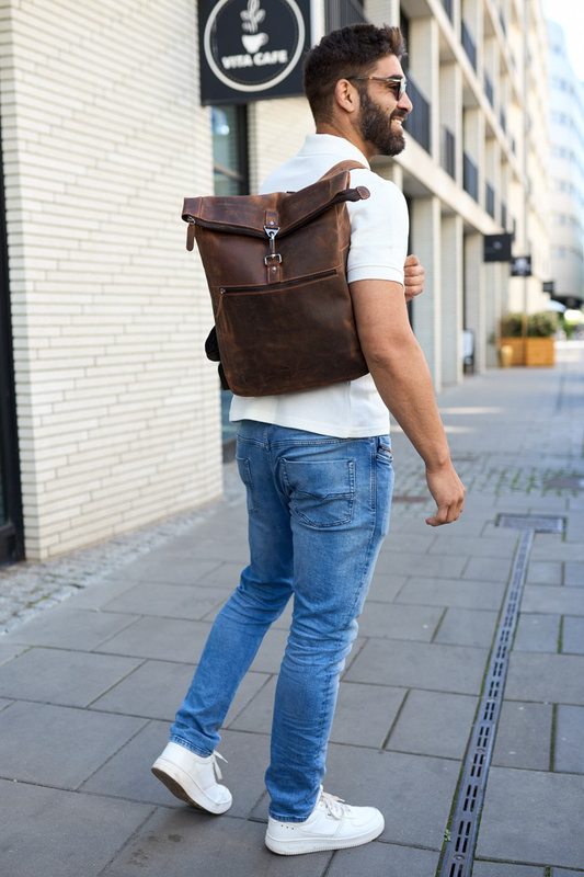 Plecak skórzany na laptopa 15,6 biznesowy duży A4 pojemny brązowy premium Beltimore N19