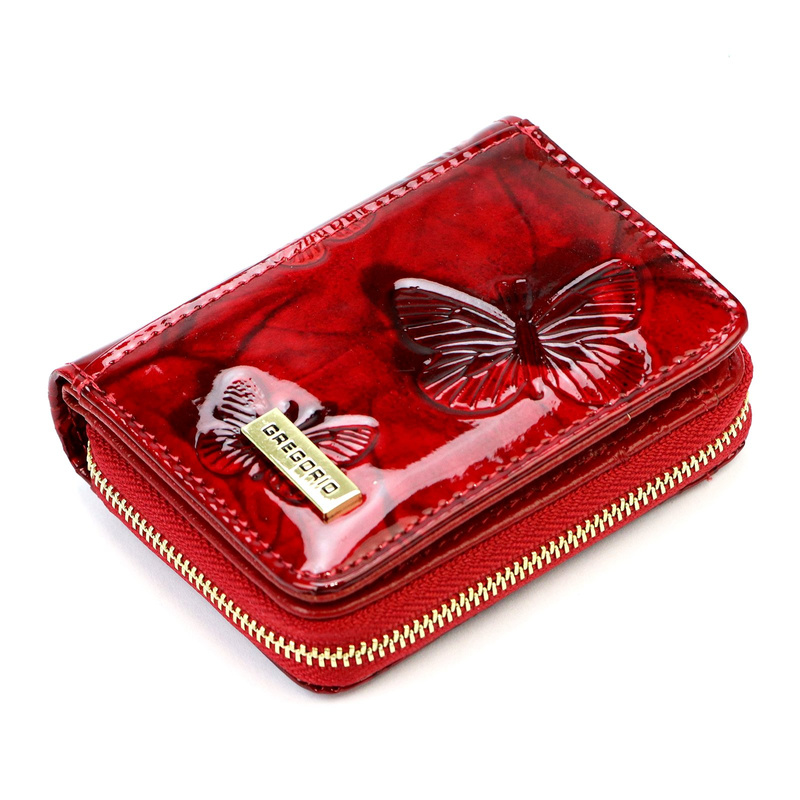 Zapinana Lakierowana zgrabna damska portmonetka w motyle Gregorio