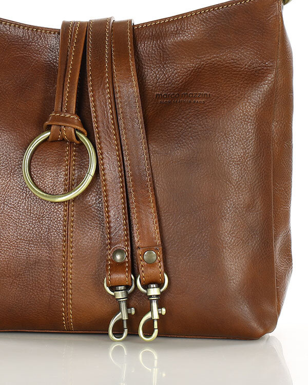 Klasyczna torba skórzana na ramię premium leather - MARCO MAZZINI brązowa