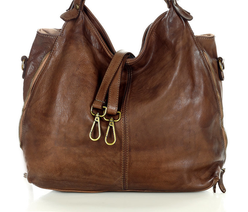Torba skórzana wysokogatunkowa na ramię styl miejski shoulder leather bag - MARCO MAZZINI czekoladowy brąz