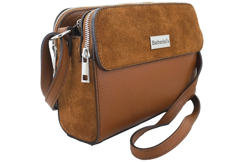 Torebka skórzana crossbody zamszowa - Brązowa jasna