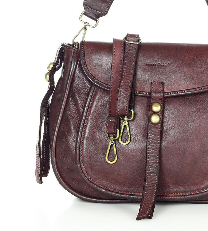 Marco Mazzini Torebka classic saddle bag ze skóry naturalnej na ramie bordowa