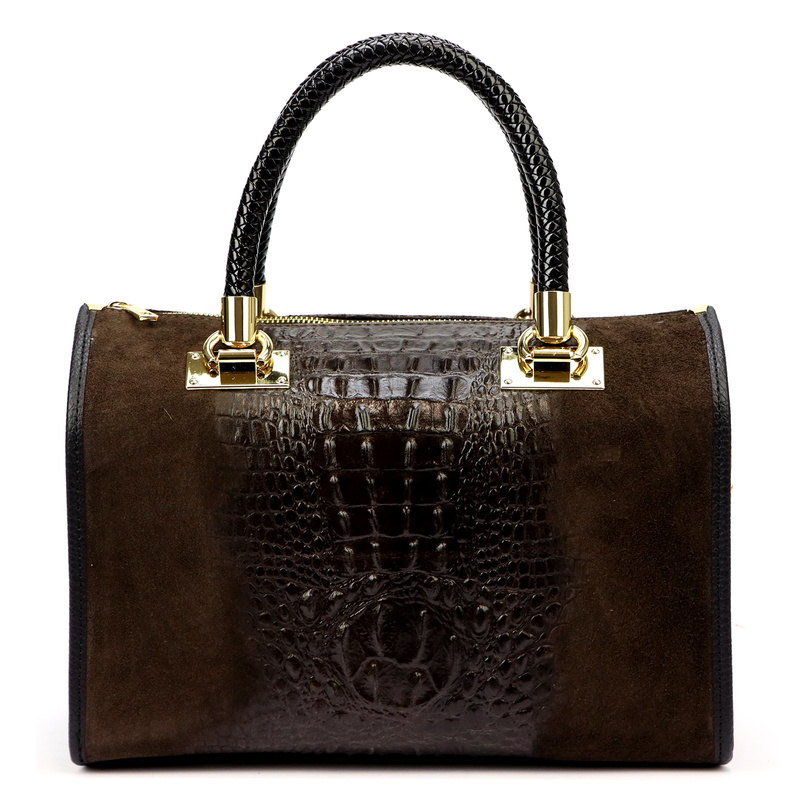 Vera Pelle Damski kuferek wzór skóra krokodyla torebka skórzana do ręki