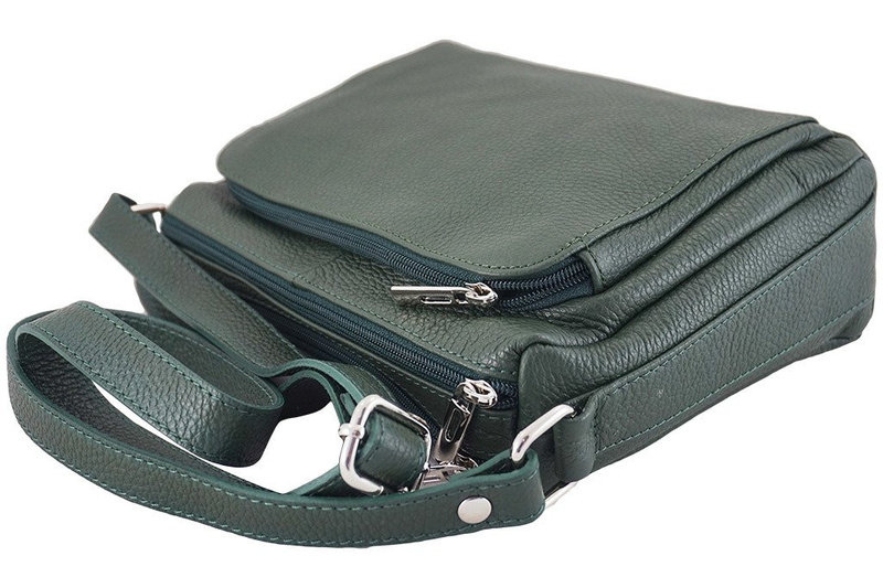 Listonoszka skórzana z kieszeniami - Różowa pudrowa