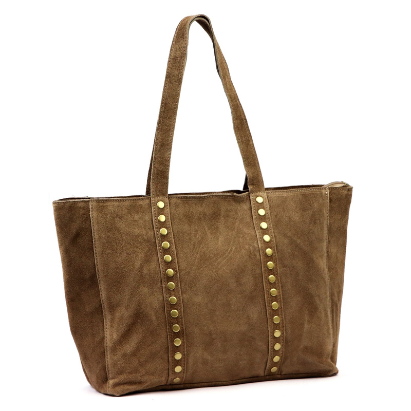 Duża Skórzana damska shopperbag torebka na ramię ze złotymi dżetami Luka