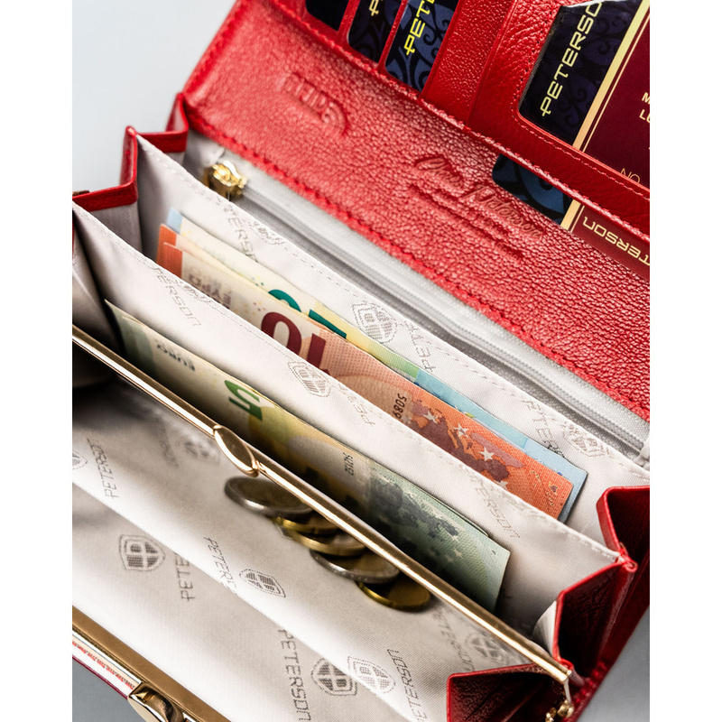 Lakierowany portfel damski ze skóry naturalnej w czerwonym kolorze - Peterson