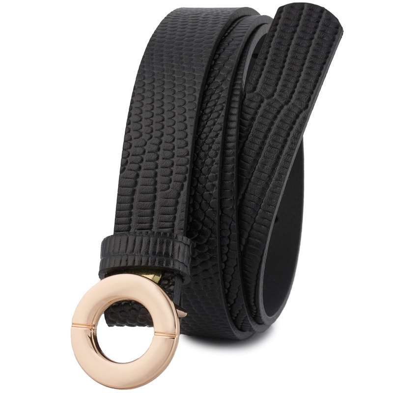 Skórzany pasek damski do spodni sukienki czarna skóra nat 1,8 cm Beltimore O14 : Kolory - czarny, Rozmiar pasków - r.110-125 cm