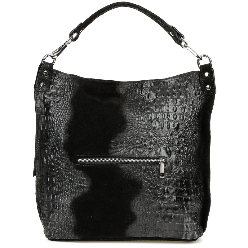 Czarna torebka skórzana zamszowa shopper W10