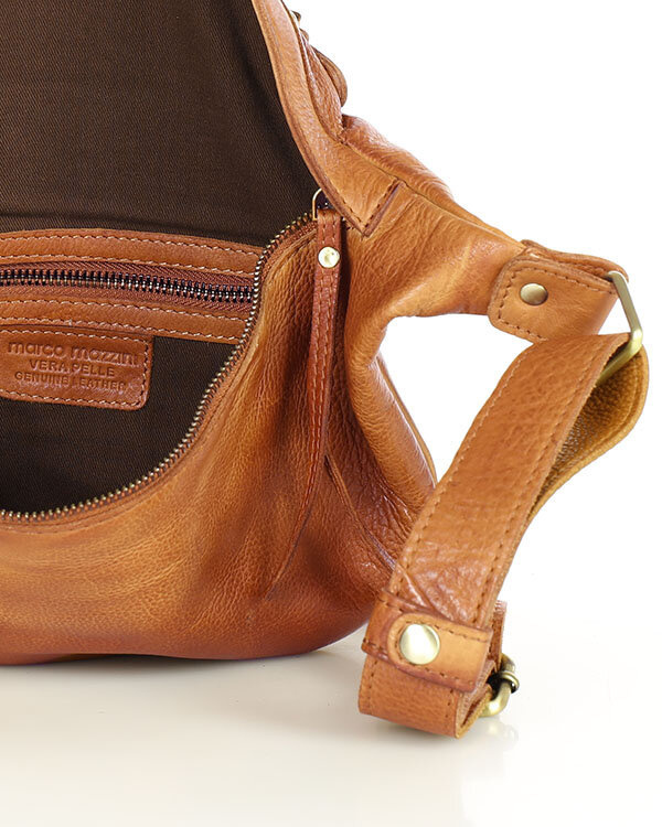 Duża nerka skórzana torebka przez ramię półksiężyc - MARCO MAZZINI smooth camel