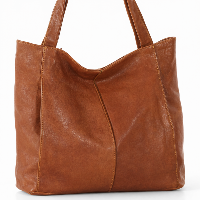 Miękka torba typu shopper skórzana na ramię - MAZZINI - brąz camel