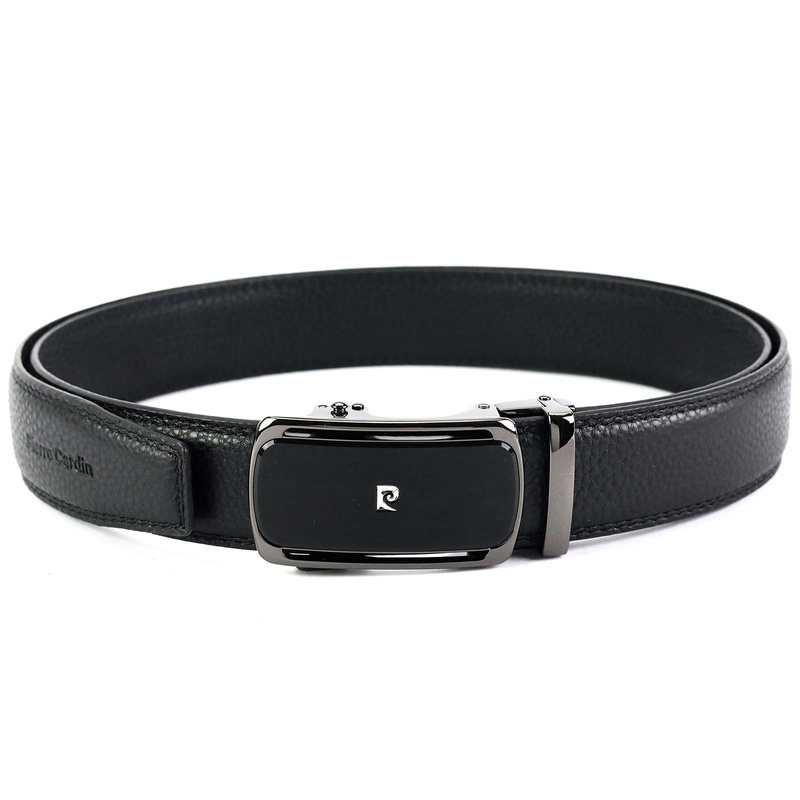 Pierre Cardin czarny męski pasek do spodni skórzany klamra samozaciskowa