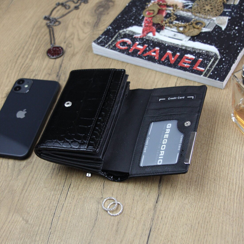 Gregorio Damski skórzany portfel skóra krokodyla portmonetka lakierowana