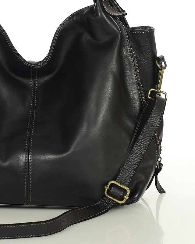 Torba skórzana wysokogatunkowa na ramię styl miejski shoulder leather bag - MARCO MAZZINI czarna