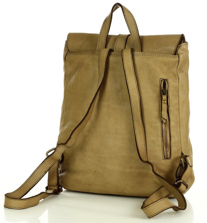 MARCO MAZZINI Miejski plecak skórzany w stylu old look handmade leather beżowy cappuccino