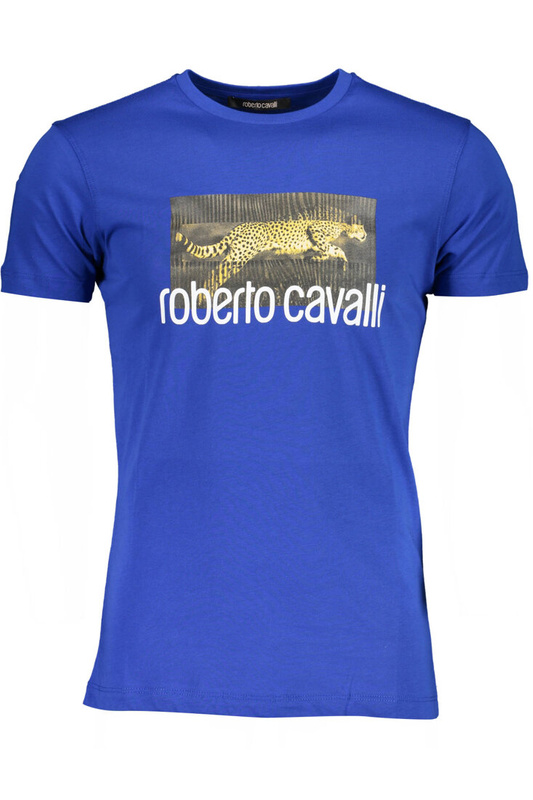 ROBERTO CAVALLI T-SHIRT Z KRÓTKIM RĘKAWEM MĘSKI NIEBIESKI