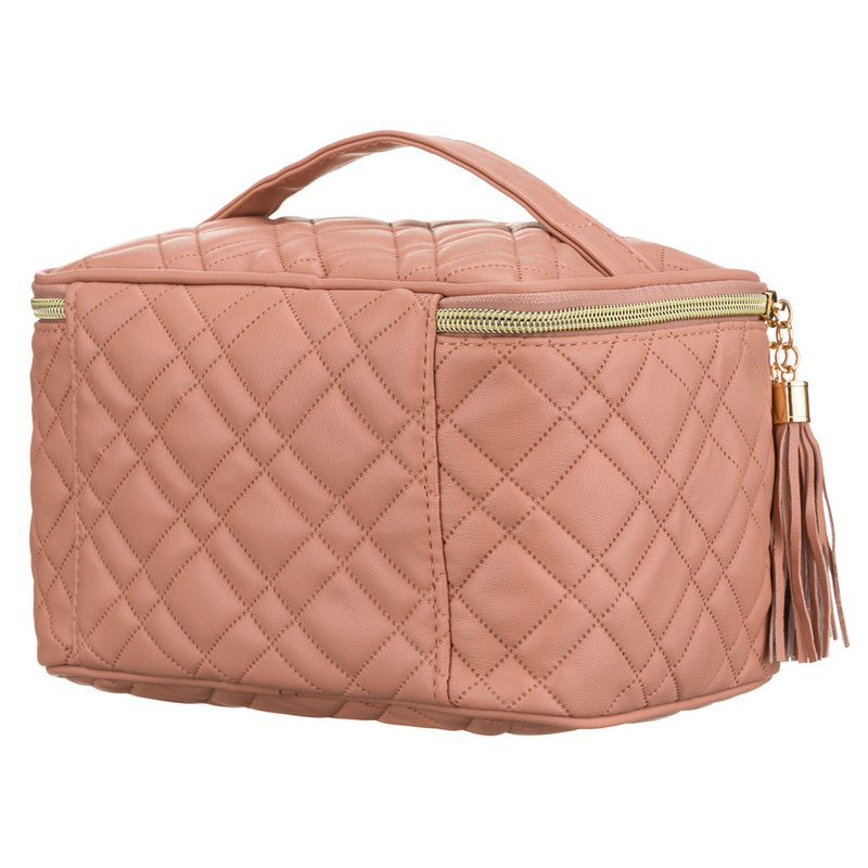 Różowa, pikowana kosmetyczka z tkaniny syntetycznej zamykana suwakiem - Peterson