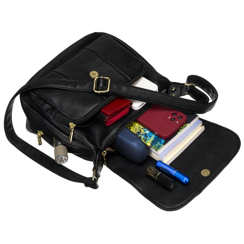 Pojemna, beżowa torebka damska na ramię z kieszeniami - Rovicky