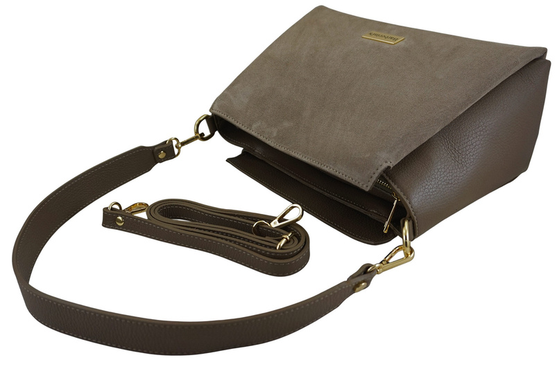 Torebka miejska z naturalnego zamszu i skóry - Beżowa ciemna