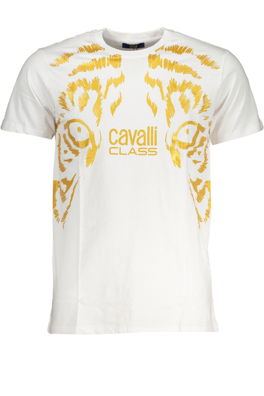 T-SHIRT M�SKI Z KR�TKIM R�KAWEM KLASY CAVALLI BIA�Y